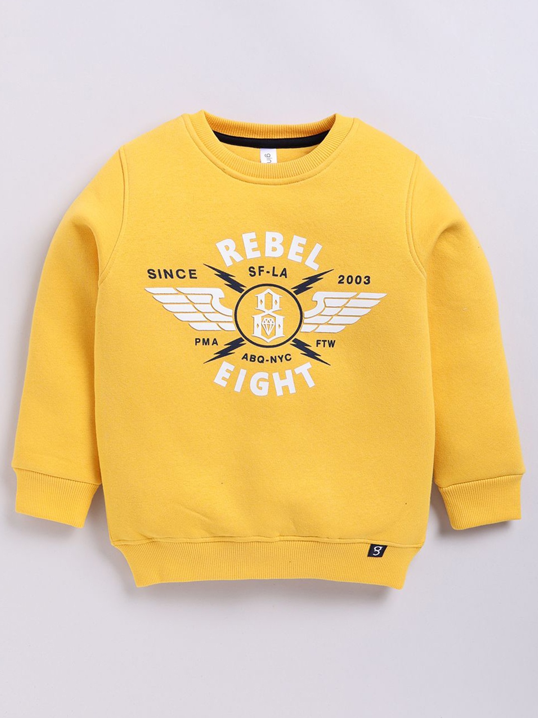 

Ginie Boys Typography Printed Round Neck Sweatshirt, Yellow