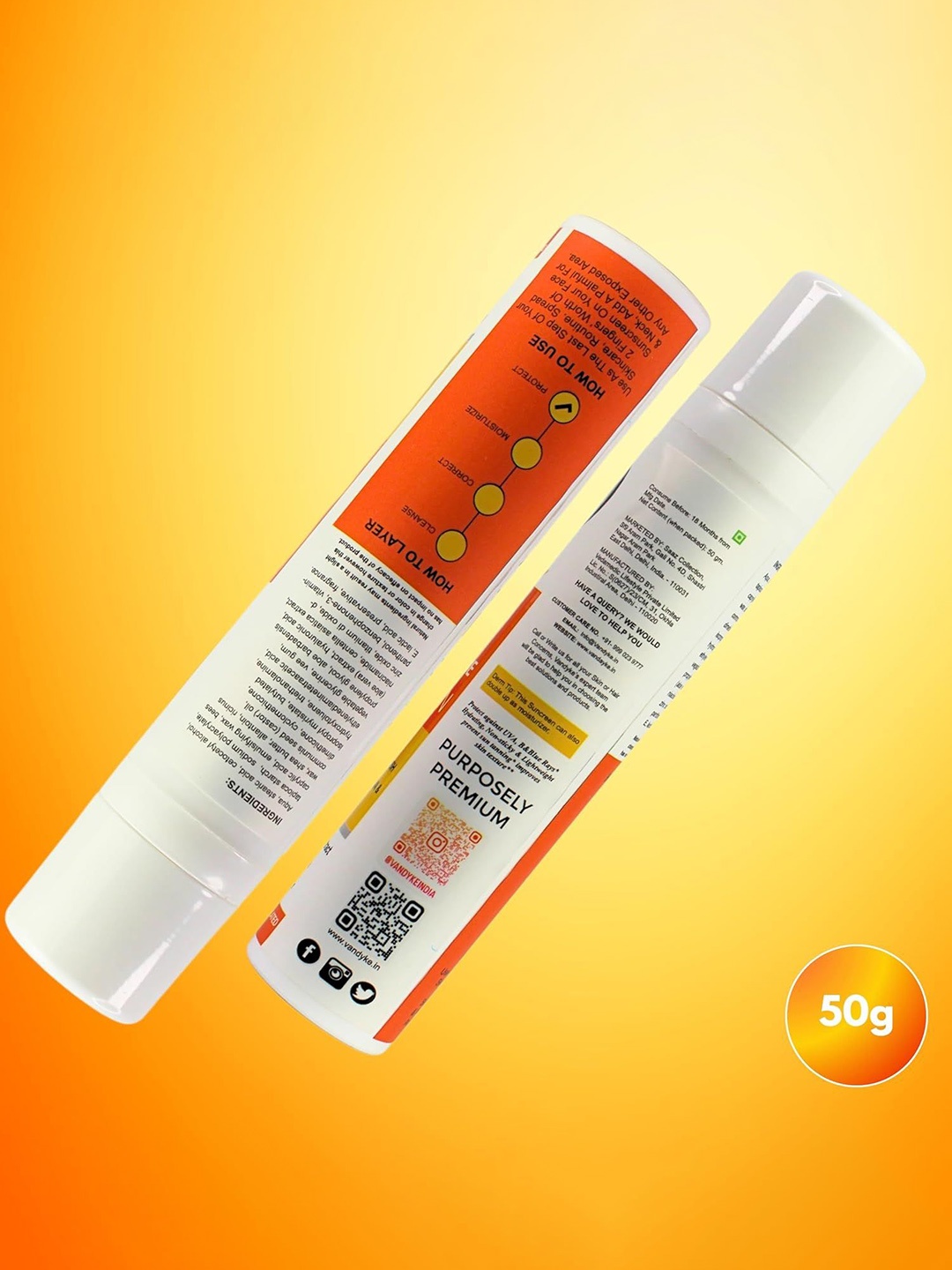 

VANDYKE Sunscreen SPF 50 Cream with Centella & Ceramide & Vitamin C- 50g, White