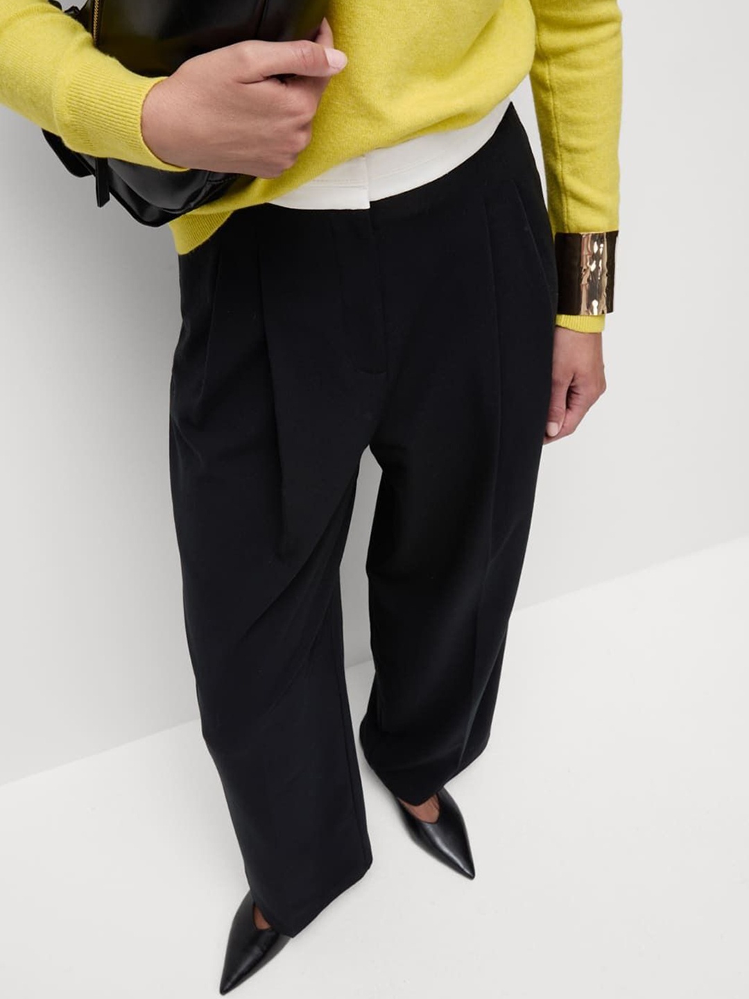 

Marks & Spencer Women Flared High-Rise Chinos Trousers, Black
