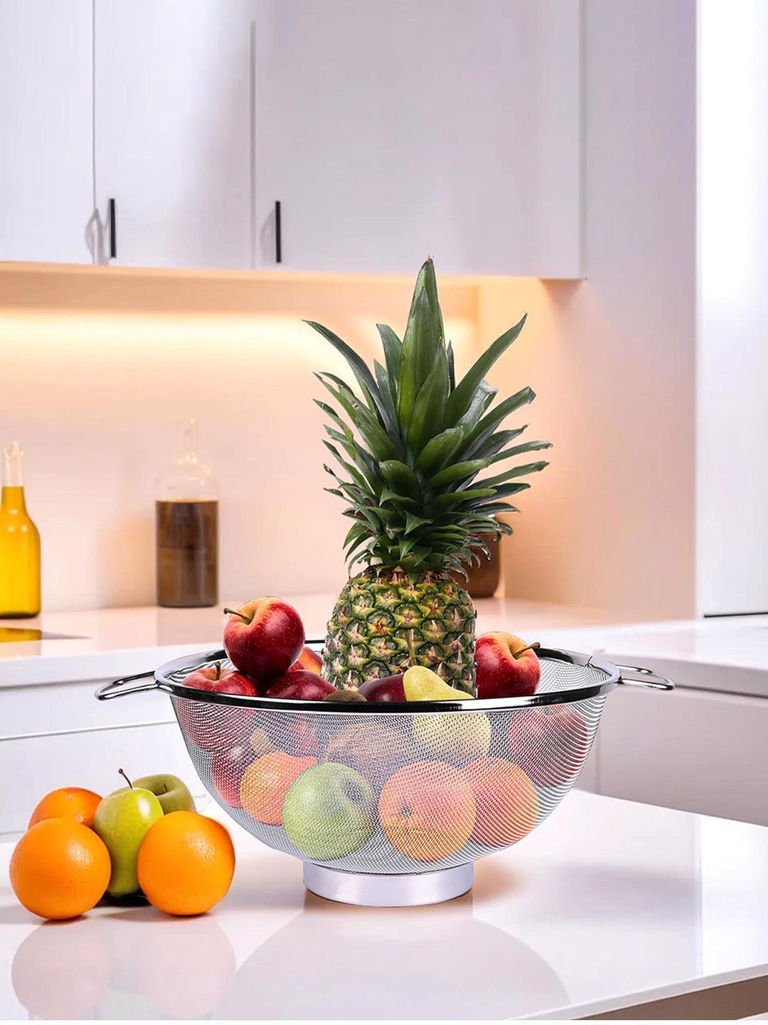 

Kuber Industries Silver Toned Stainless Steel Fruit Basket With Handle