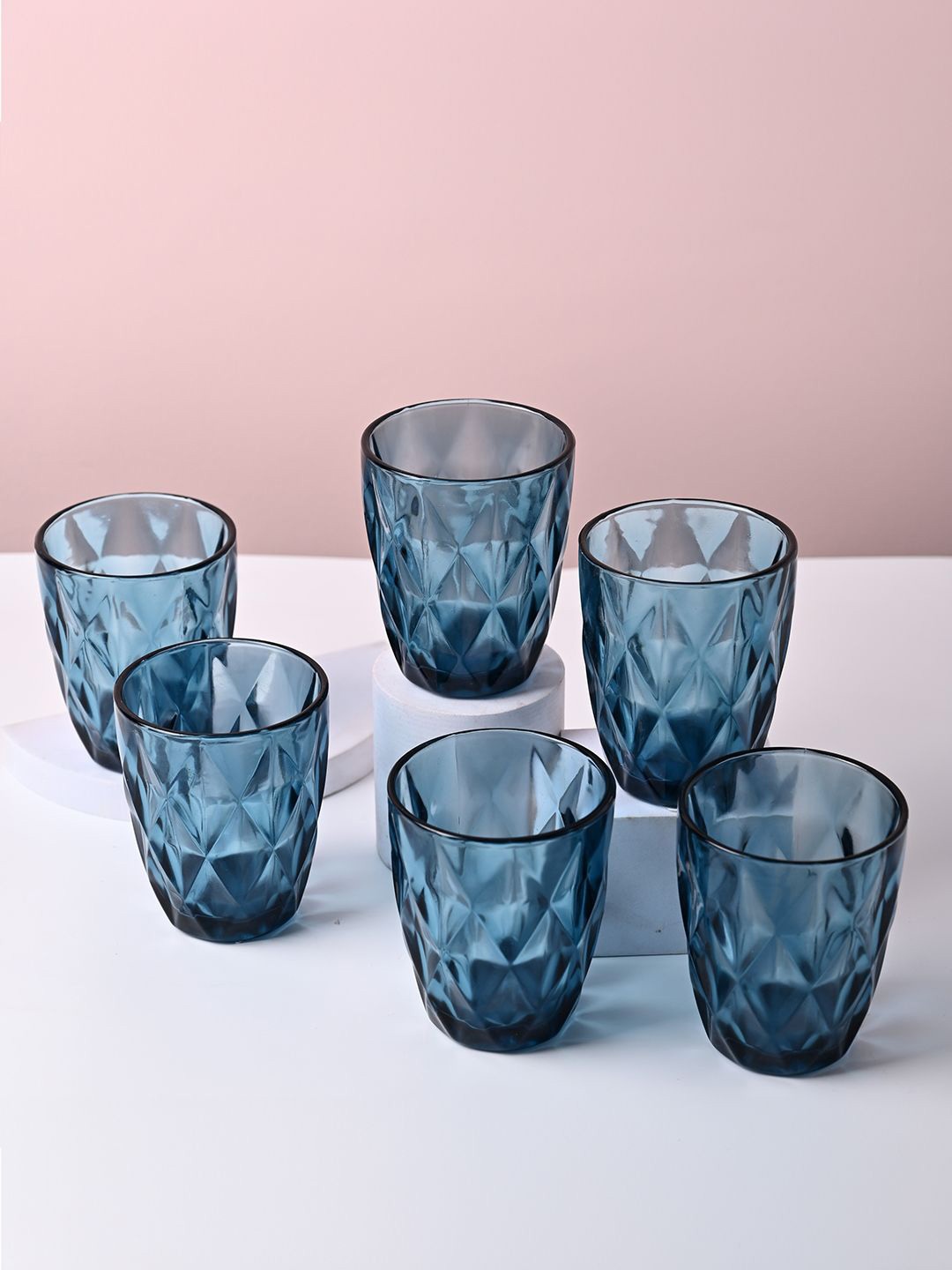

MARKET99 Blue 6 Pieces Textured Cylinder Shape Wine Glasses