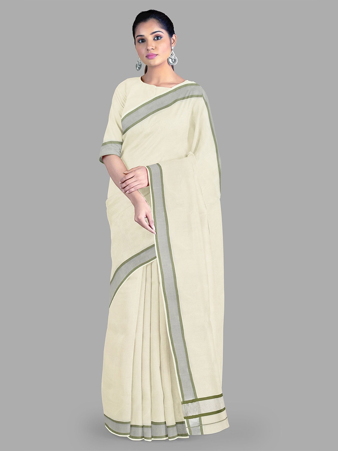

The Chennai Silks Pure Cotton Kasavu Saree, Off white