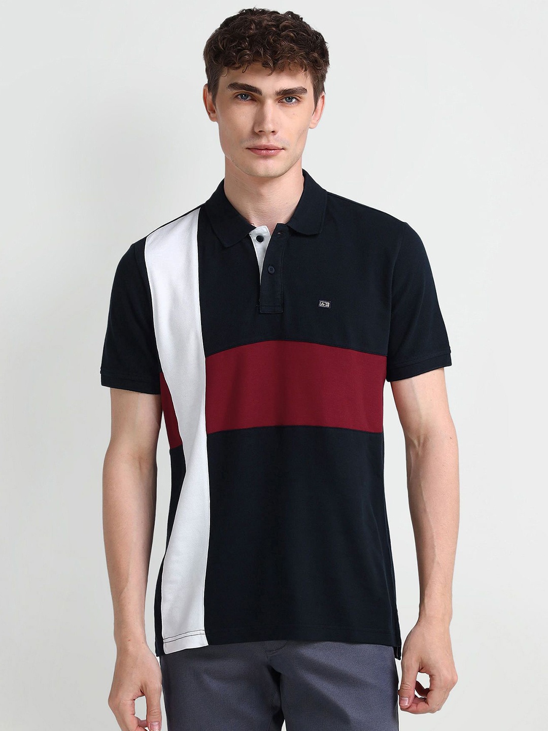 

Arrow Sport Men Colourblocked Polo Collar Cotton T-shirt, Navy blue