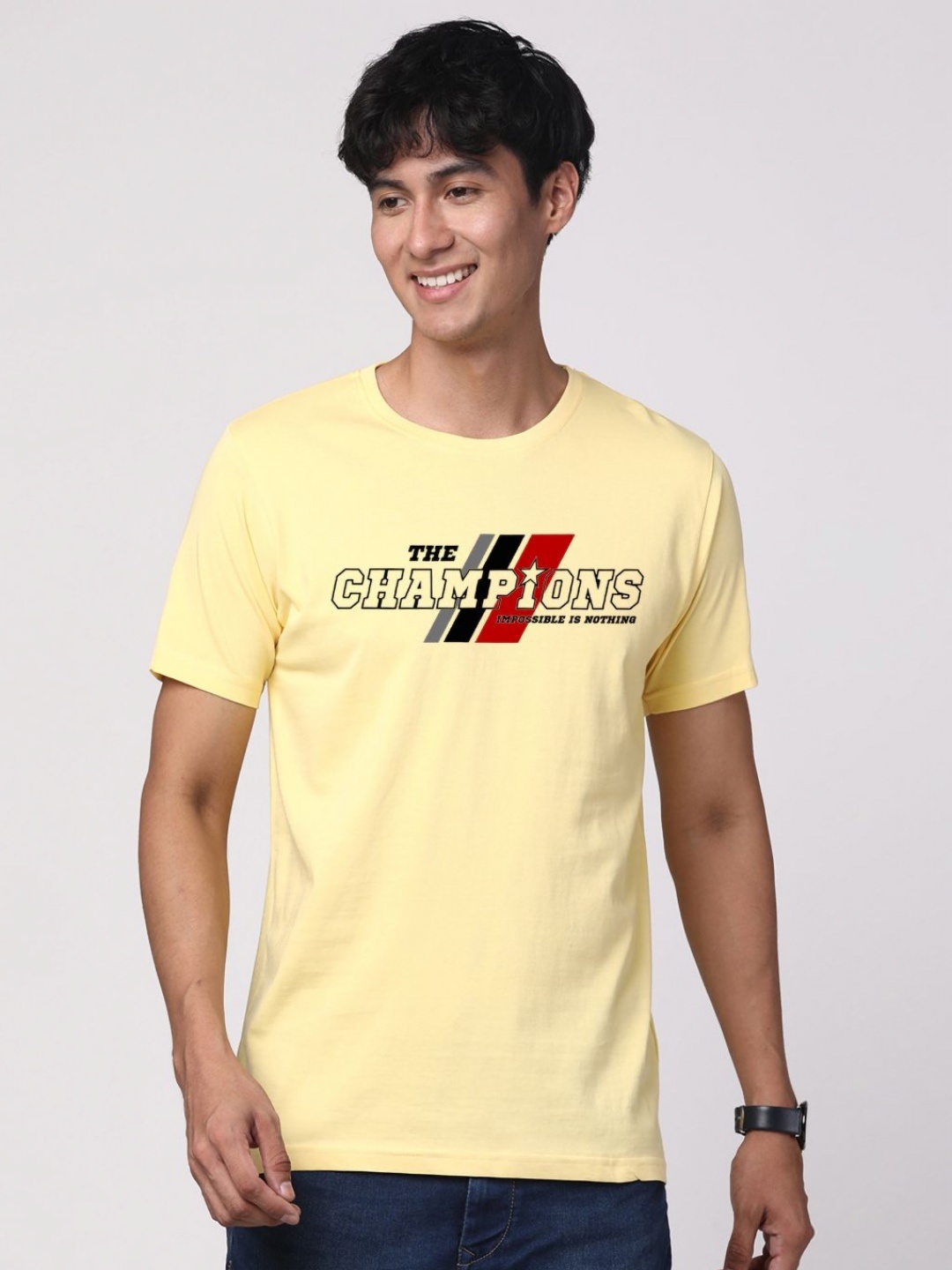 

ADRO Men Typography Printed Cotton T-shirt, Yellow