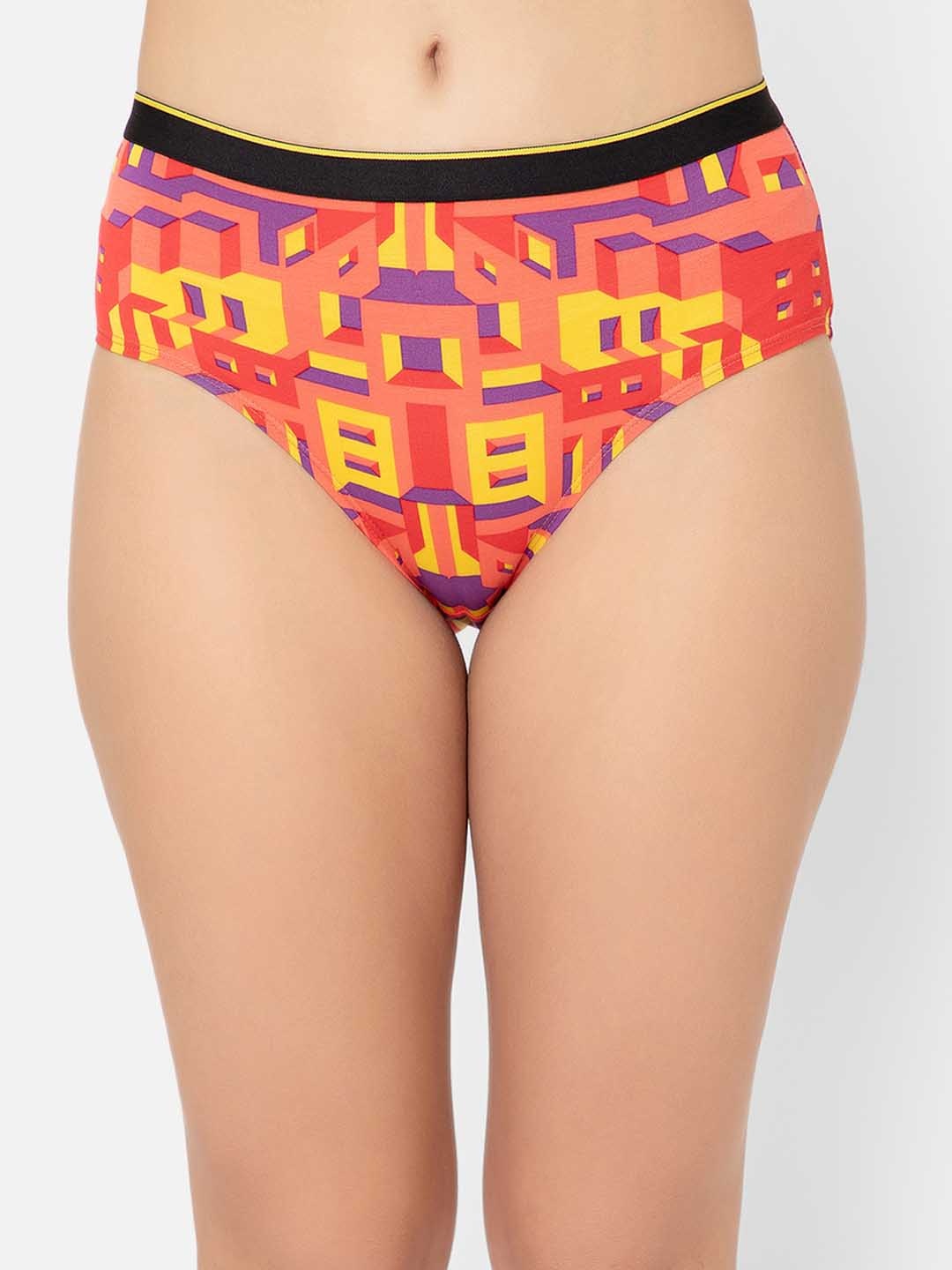 

bummer Women Printed Micro Modal Bricked Mid Rise Hipster Brief, Red