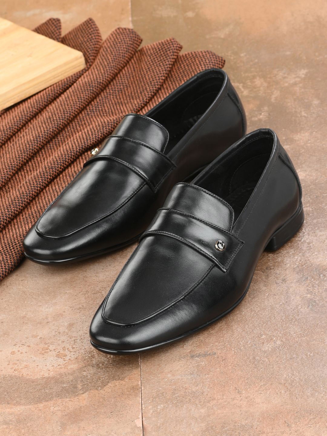 

Franco Leone Men Leather Slip-On Loafers, Black