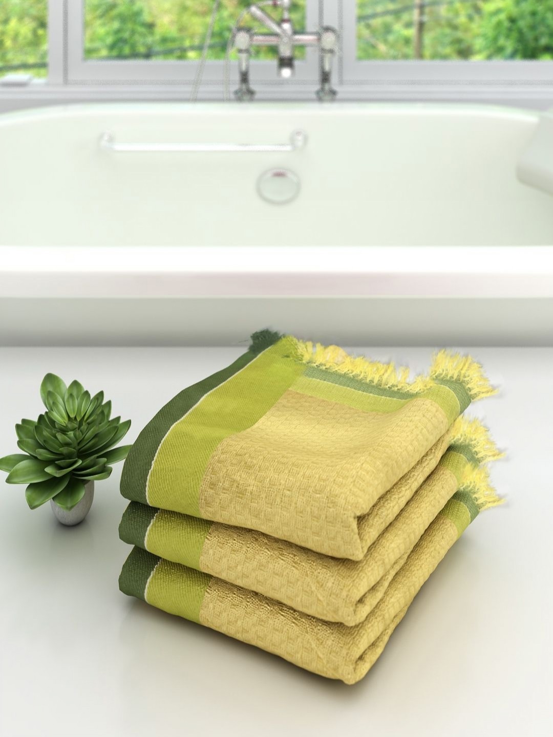 

Aura Yellow & Green 3 Pieces Cotton Bath Towel