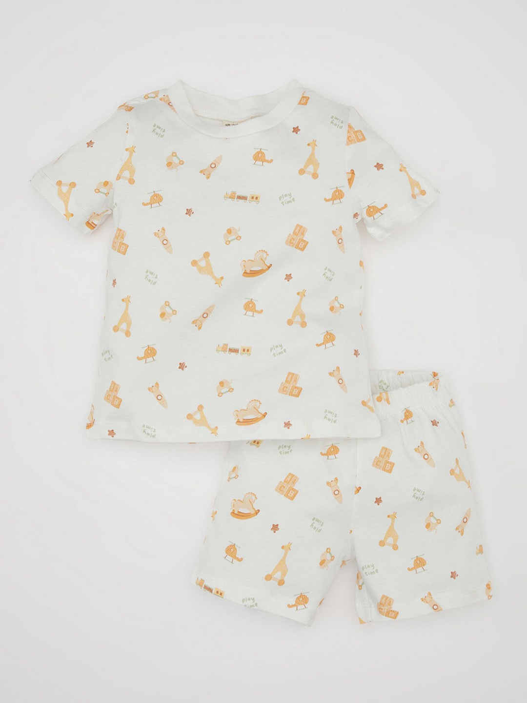 

DeFacto Boys Printed Pure Cotton Night Suit, White