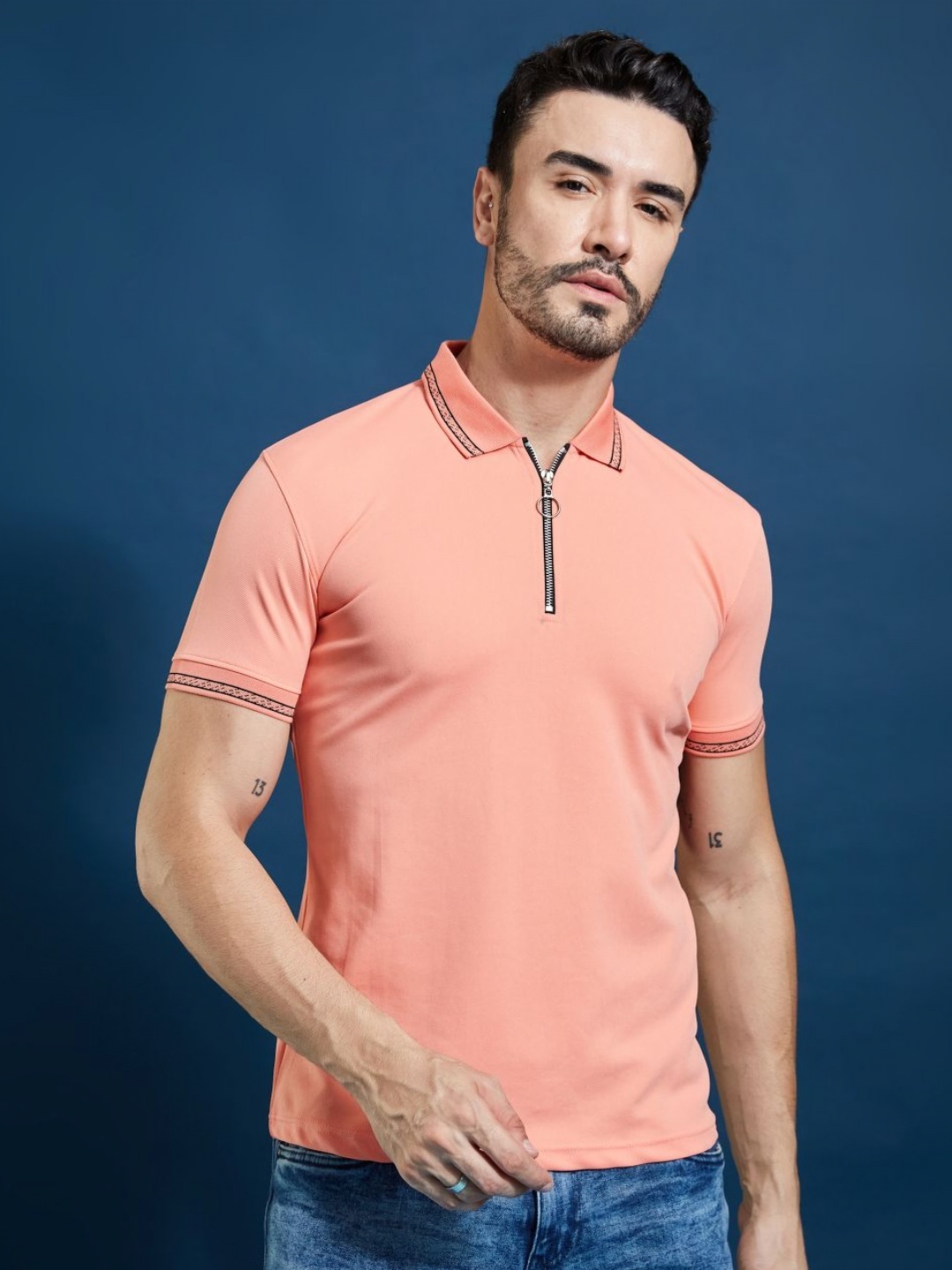 

SMARTEES Men Solid Polo Collar T-Shirt, Peach