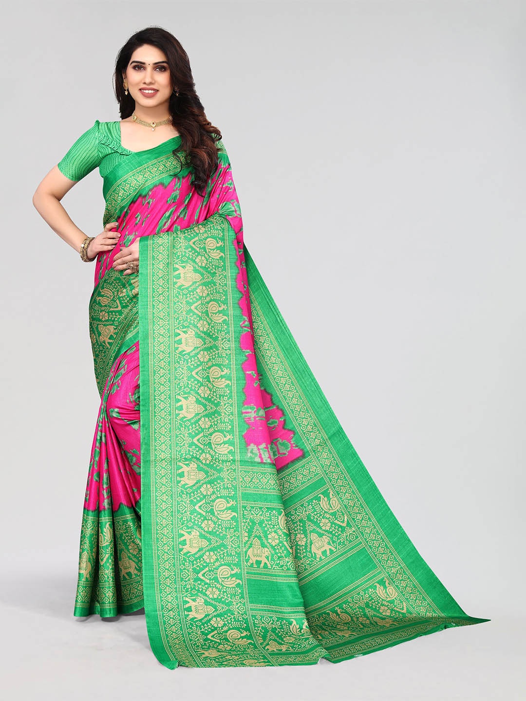 

VIRICA Abstract Printed Saree With Blouse Piece, Pink