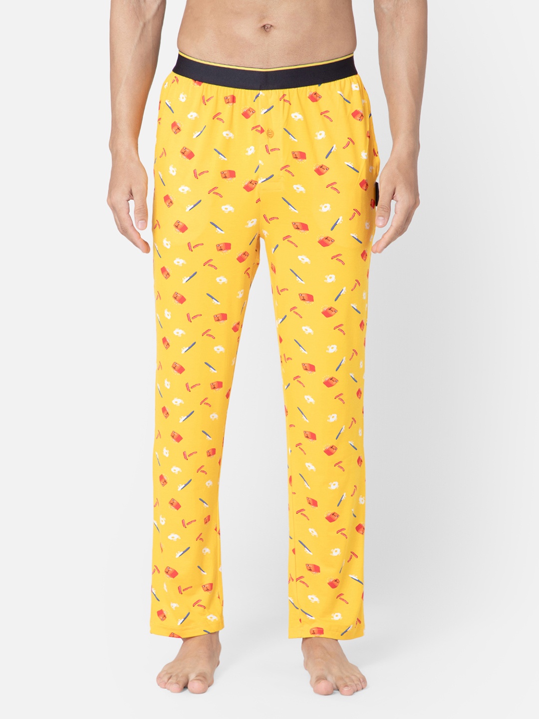 

bummer Men Yellow Conversational Print Micro Modal Brekkie Lounge Pants