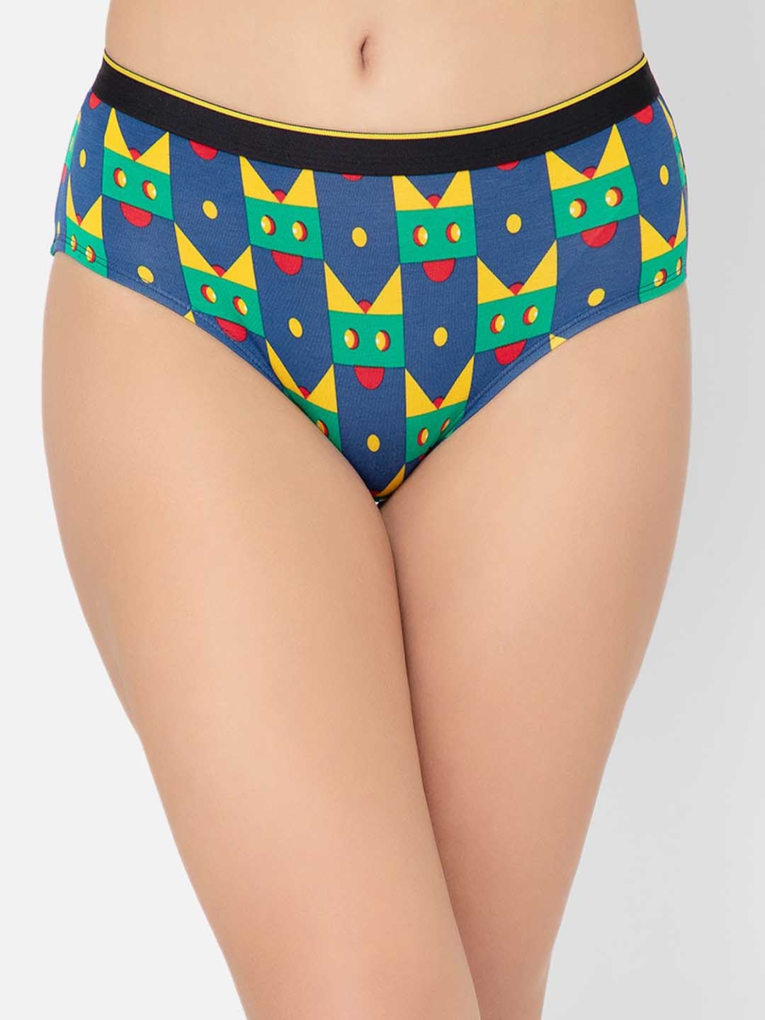 

bummer Women Printed Micro Modal Mid Rise Hipster Brief, Blue
