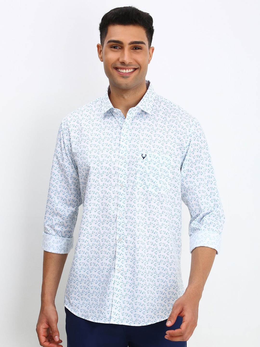 

Allen Solly Men Spread Collar Floral Printed Cotton Slim Fit Casual Shirt, White