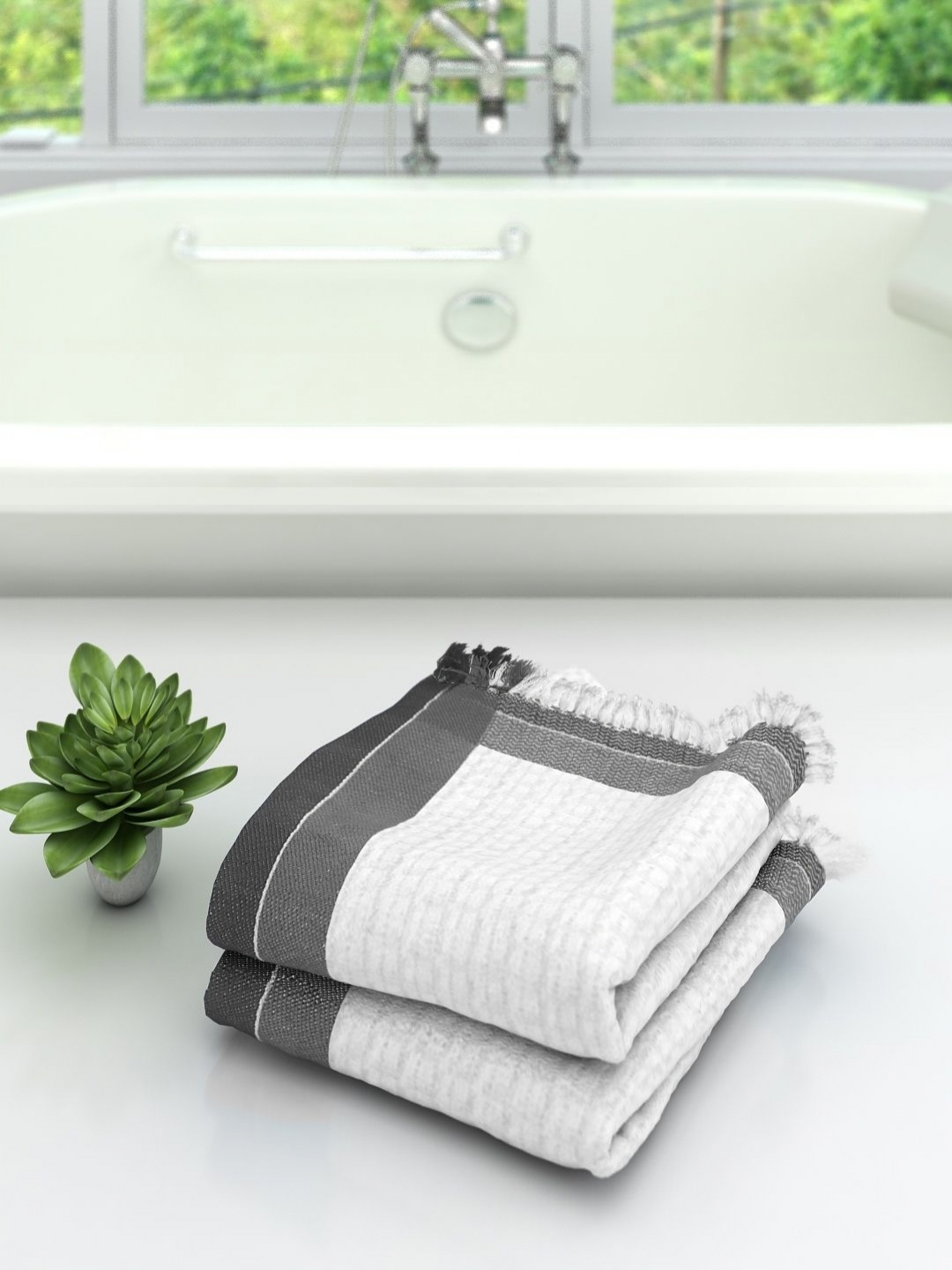 

Aura White & Grey 2 Pieces Textured High Absorbent Cotton 210 GSM Bath Towels