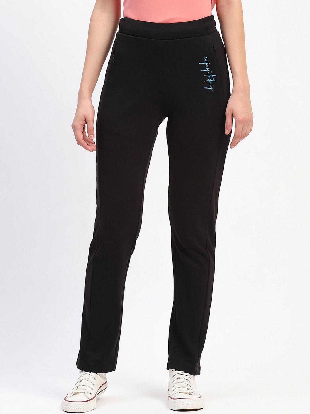 

MADAME M SECRET Women Solid Cotton Mid Rise Relaxed Fit Track Pants, Black
