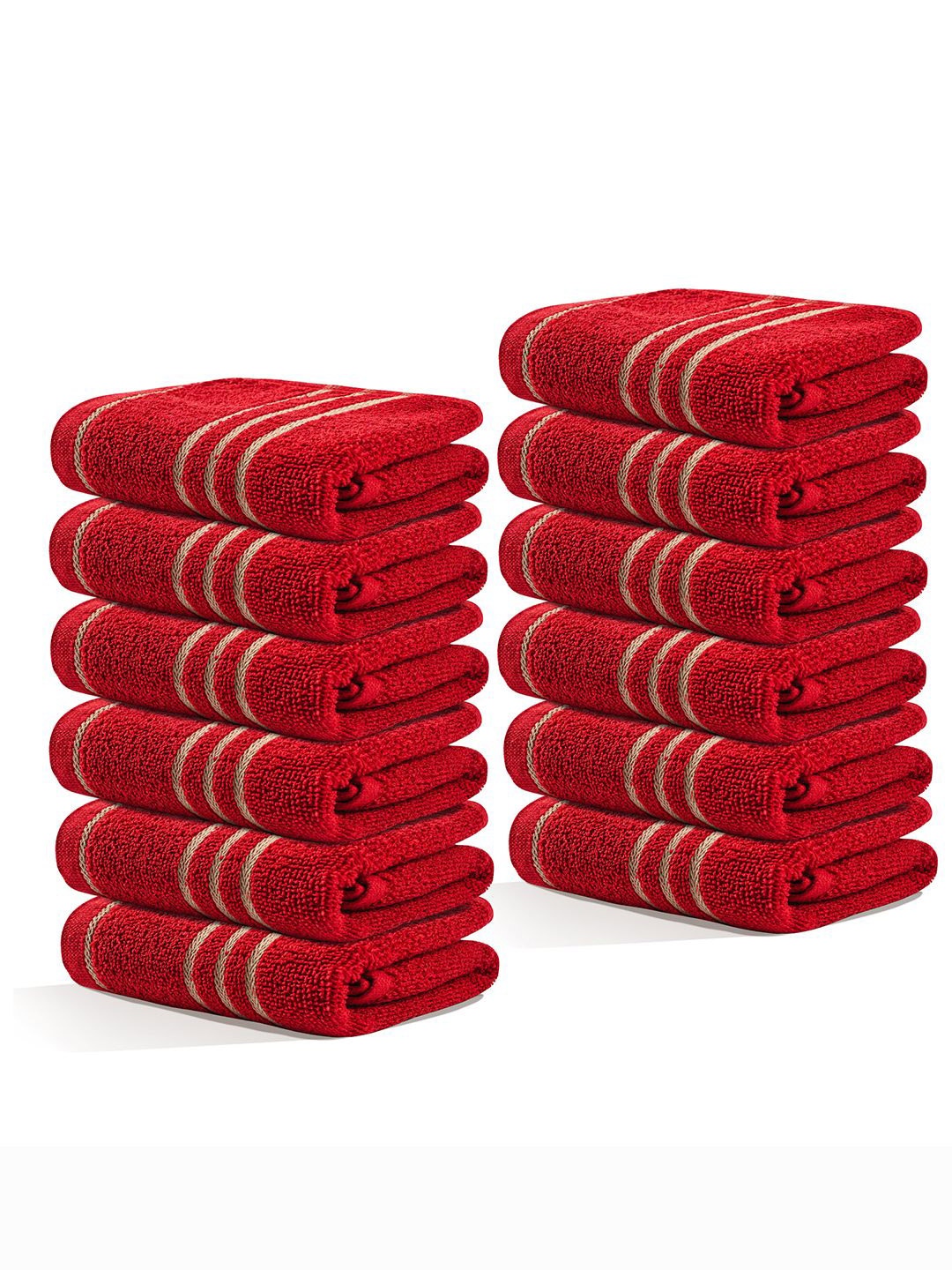 

Kuber Industries Red & Beige 12 Pieces Striped Cotton 450 GSM Bath Towels