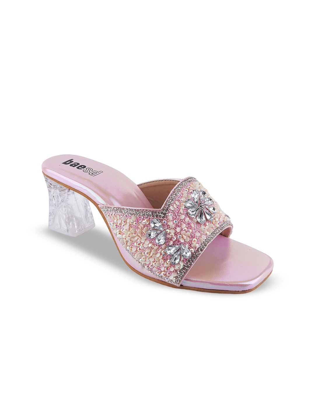 

BAESD Women Embellished Party Open Toe Block Heeled Sandals, Pink