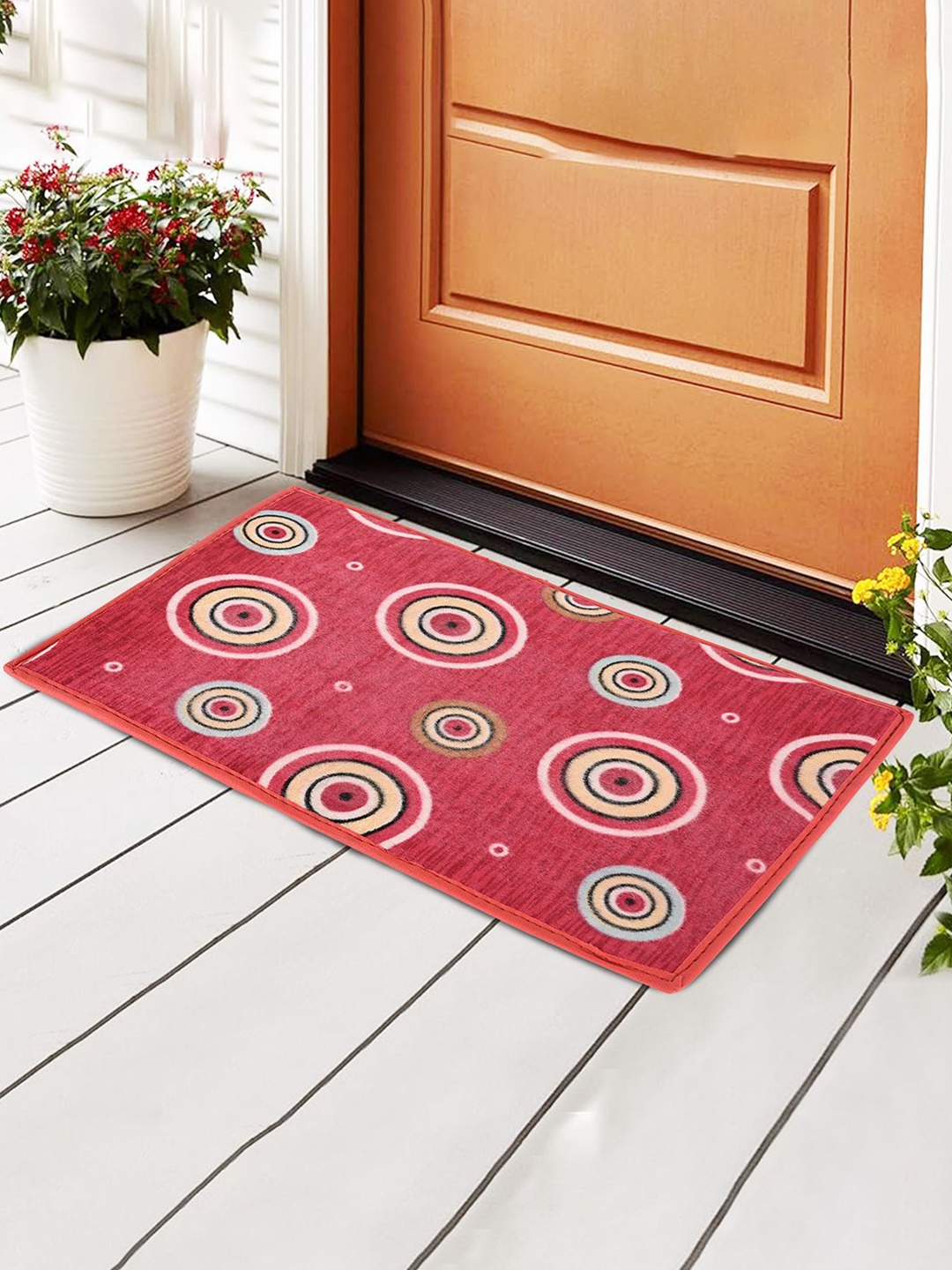 

Kuber Industries Red & White 3 Pieces Printed Anti-Slip Doormats