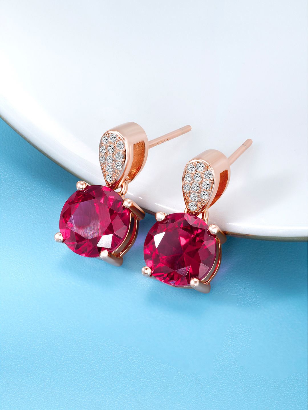 

Silvora by Peora 925 Sterling Silver Rose Gold Plated Crystal & CZ Studded Drop Earrings
