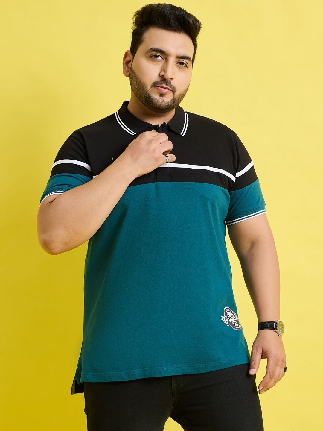 

bigbanana Originals Men Colourblocked Polo Collar Bio Finish Plus Size T-shirt, Multi