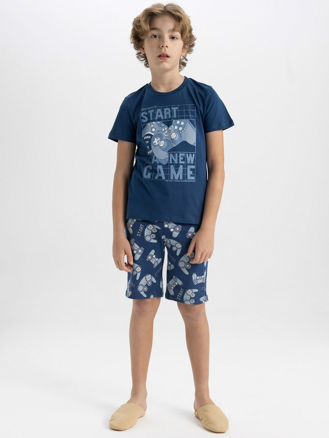 

DeFacto Boys Pure Cotton Printed Clothing Set, Blue