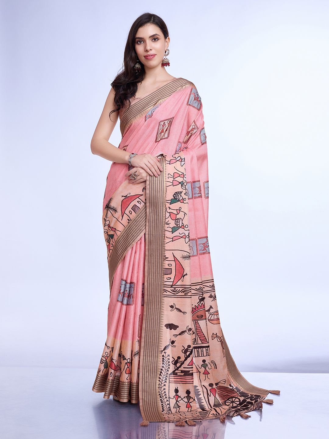 

Mitera Ajrak Block Printed Saree, Peach