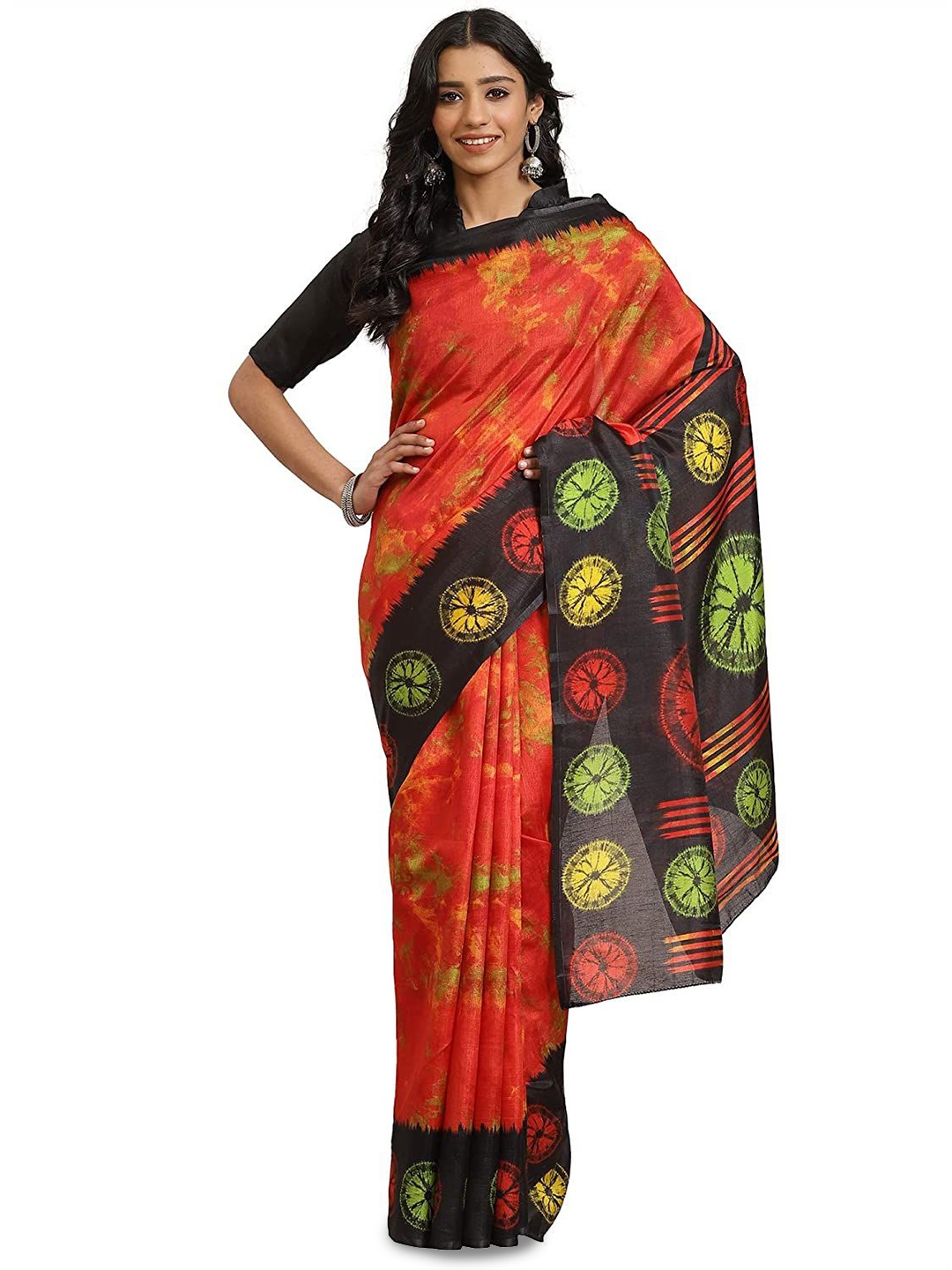 

VIRICA Printed Saree With Blouse Piece, Orange