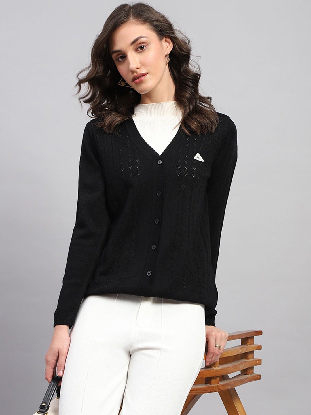 

Monte Carlo Women Self Design Cardigan, Black