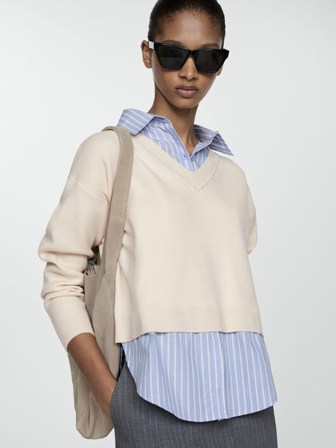 

MANGO Women Shirt Style Pullover, White
