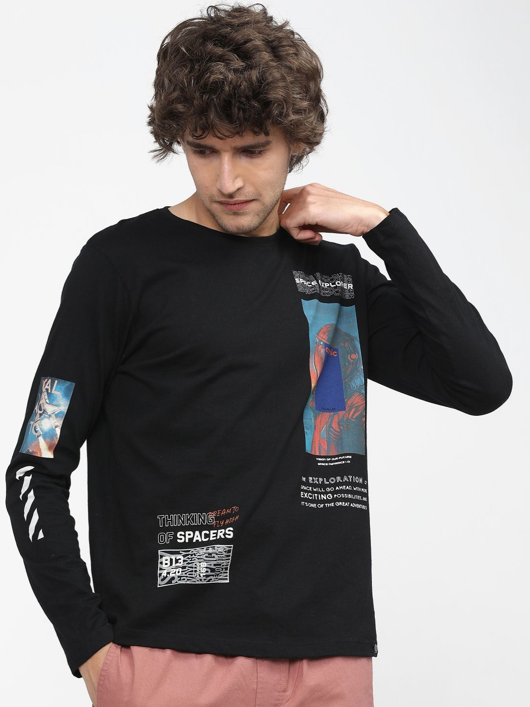 

LOCOMOTIVE Men Typography Printed Round Neck Cotton Slim Fit T-shirt, Black