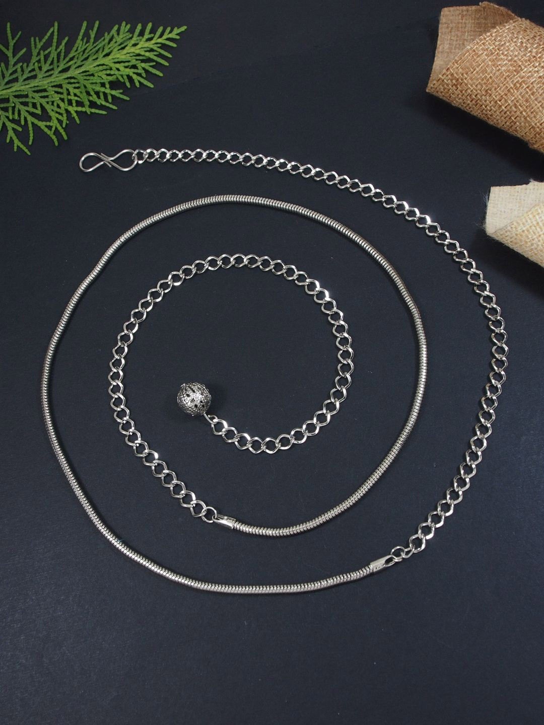 

I Jewels Oxidised Adjustable Waist Chain, Silver