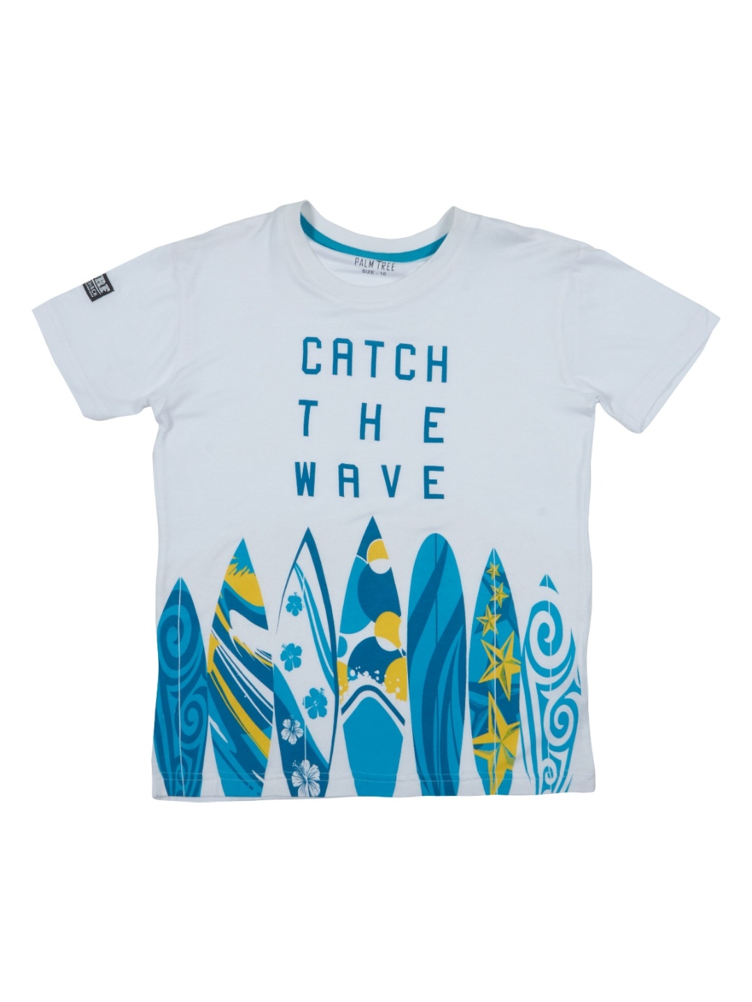 

Palm Tree Boys Graphic Printed Round Neck Cotton T-Shirt, White