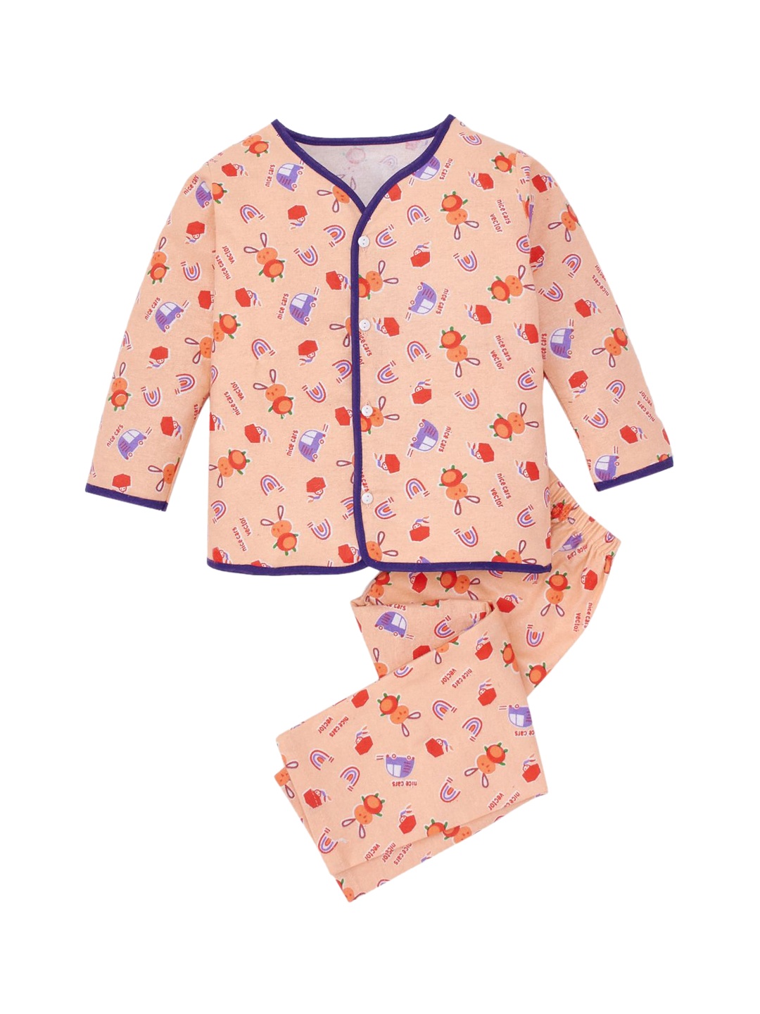 

Babywish Kids Conversational Printed Pure Cotton Night Suit, Peach