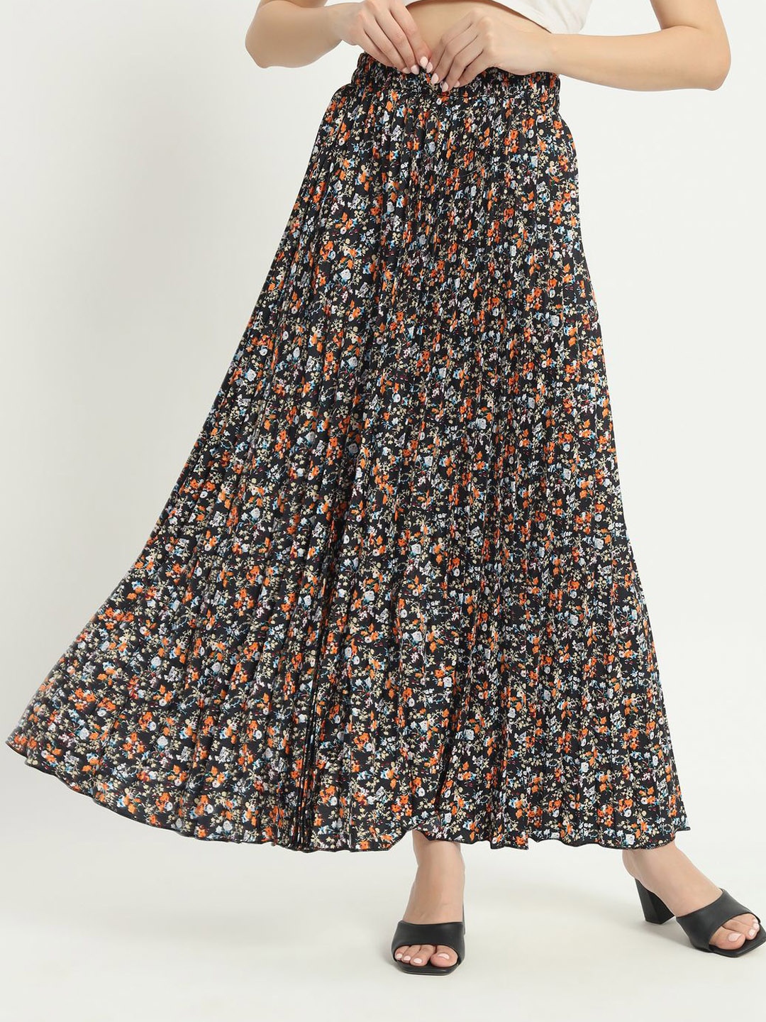 

OTABU Women Printed A-Line Maxi Skirt, Black