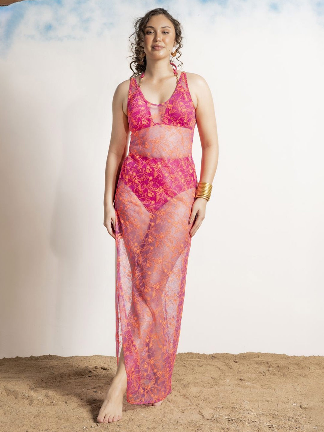 

EROTISSCH Women Solid Halter Neck Three Piece Swim Set, Pink