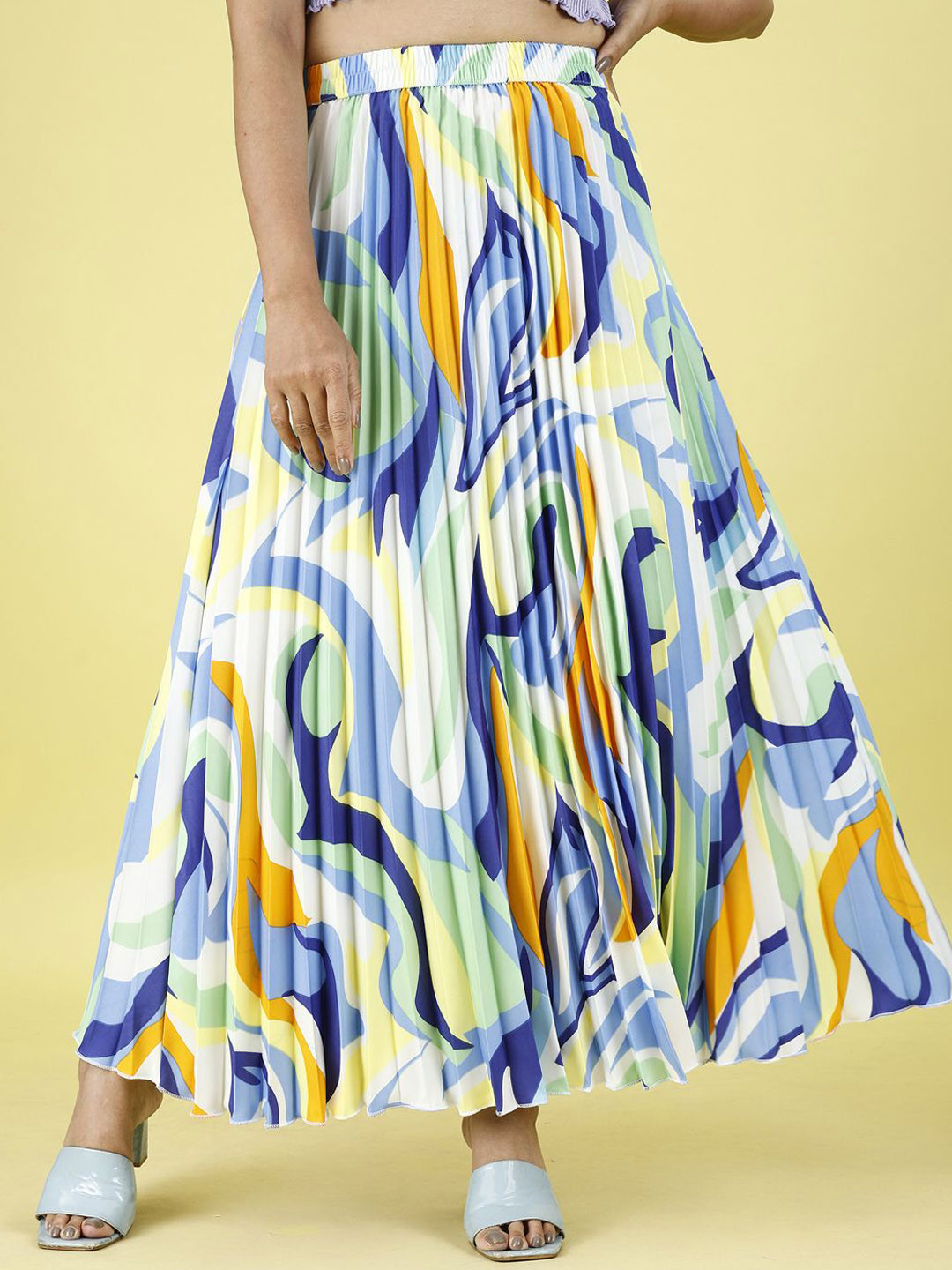

OTABU Women Abstract Printed A-line Maxi Skirt, Green