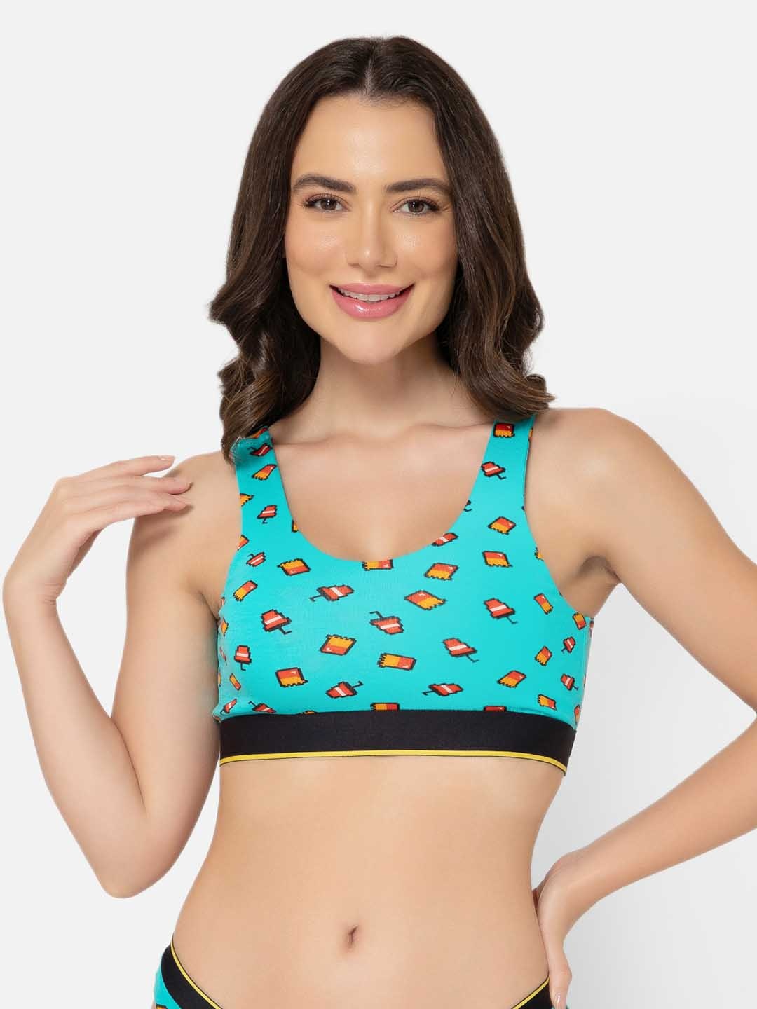 

bummer Printed Non Padded Moisture Wicking Rapid-Dry Workout Sports Bra - Full Coverage, Blue