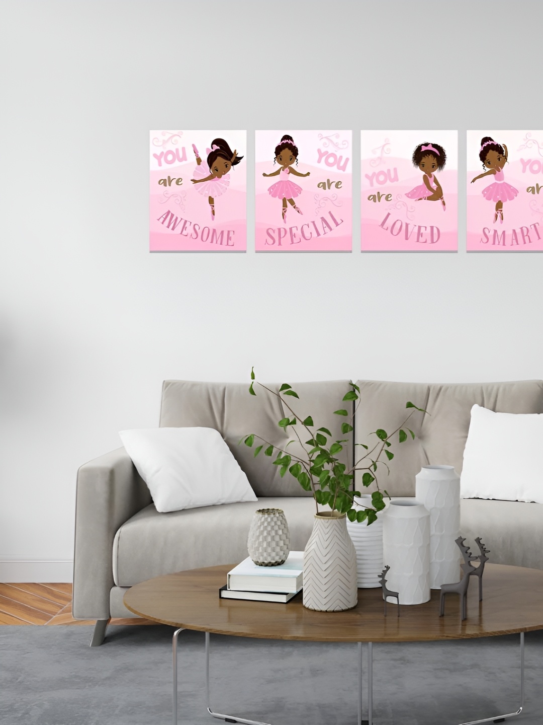 

CVANU Pink & White 4 Pieces Kid Dancing Printed Wall Posters