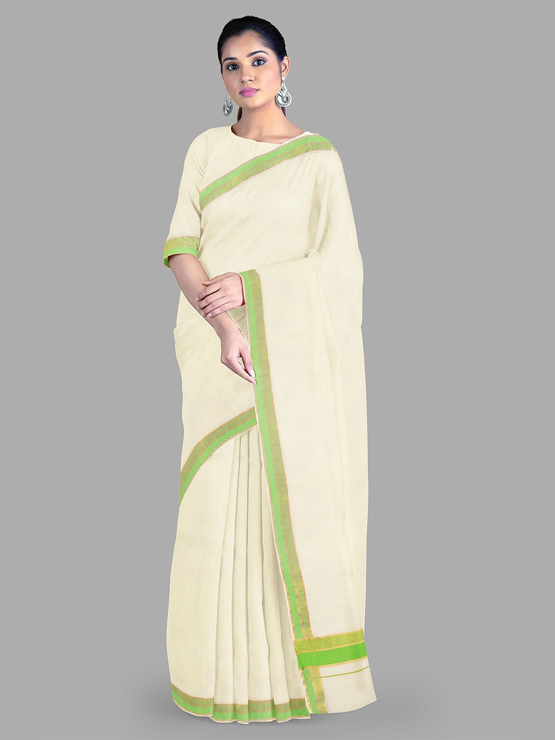 

The Chennai Silks Pure Cotton Kasavu Saree, Off white