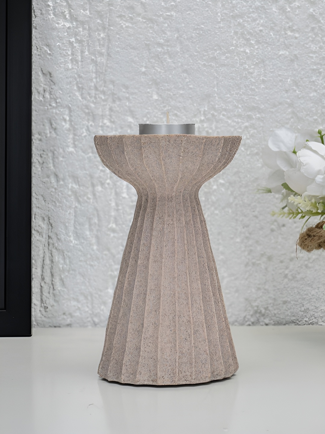 

Athome by Nilkamal Beige Textured Ceramic Candle Holder