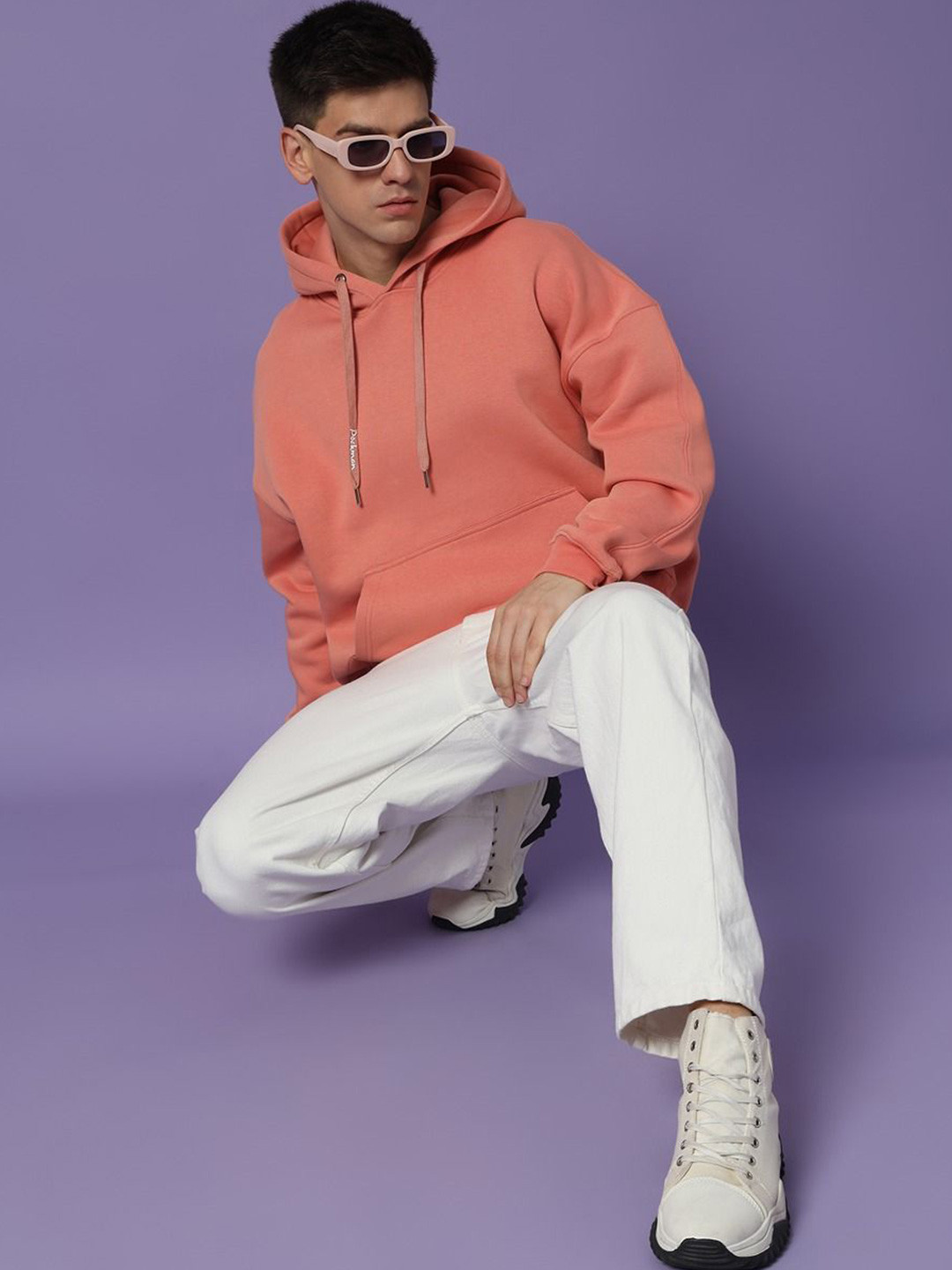 

PockMAN Men Solid Hooded Sweatshirt, Peach