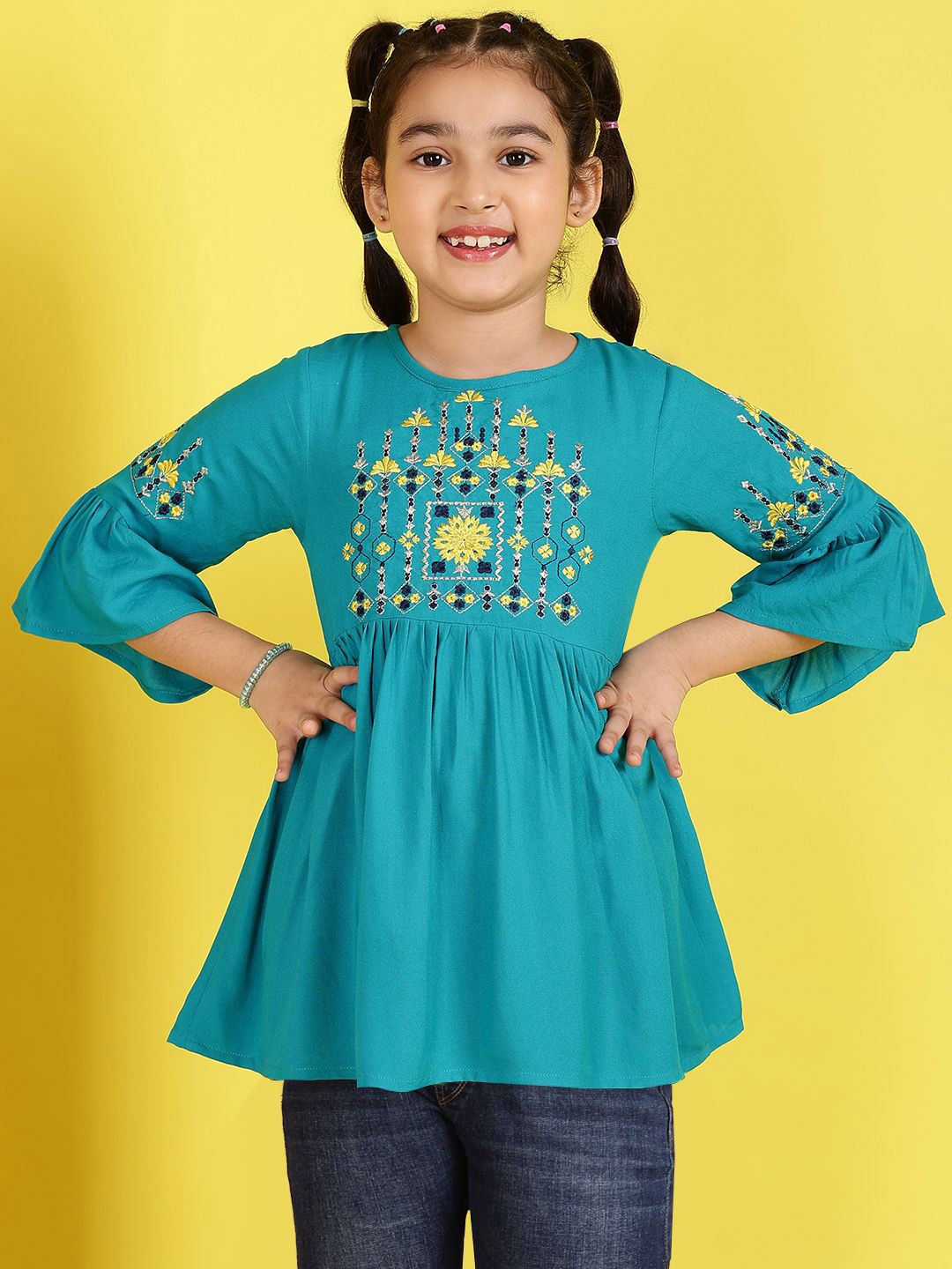 

BAESD Girls Floral Printed Round Neck Top, Teal