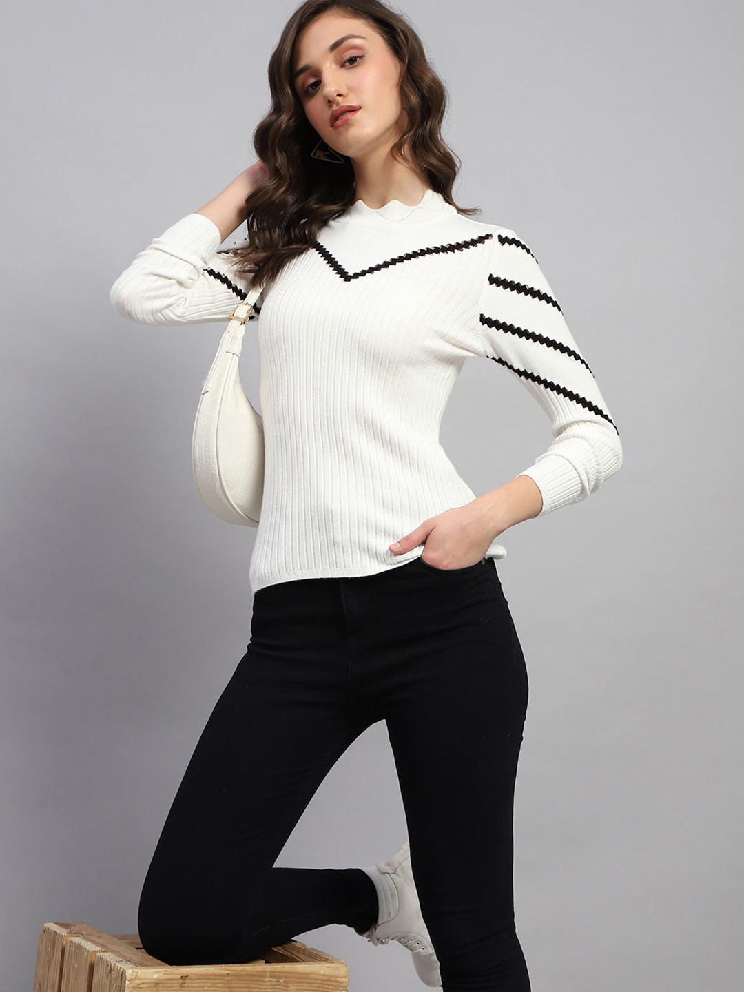 

Monte Carlo Women Ribbed Woollen Pullover, White