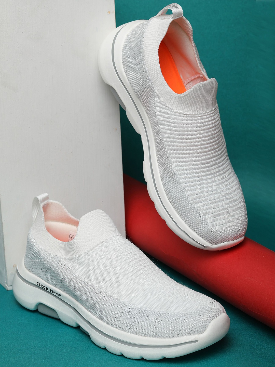 

ABROS Women Mesh Running Non-Marking Slip-On Shoes, Off white