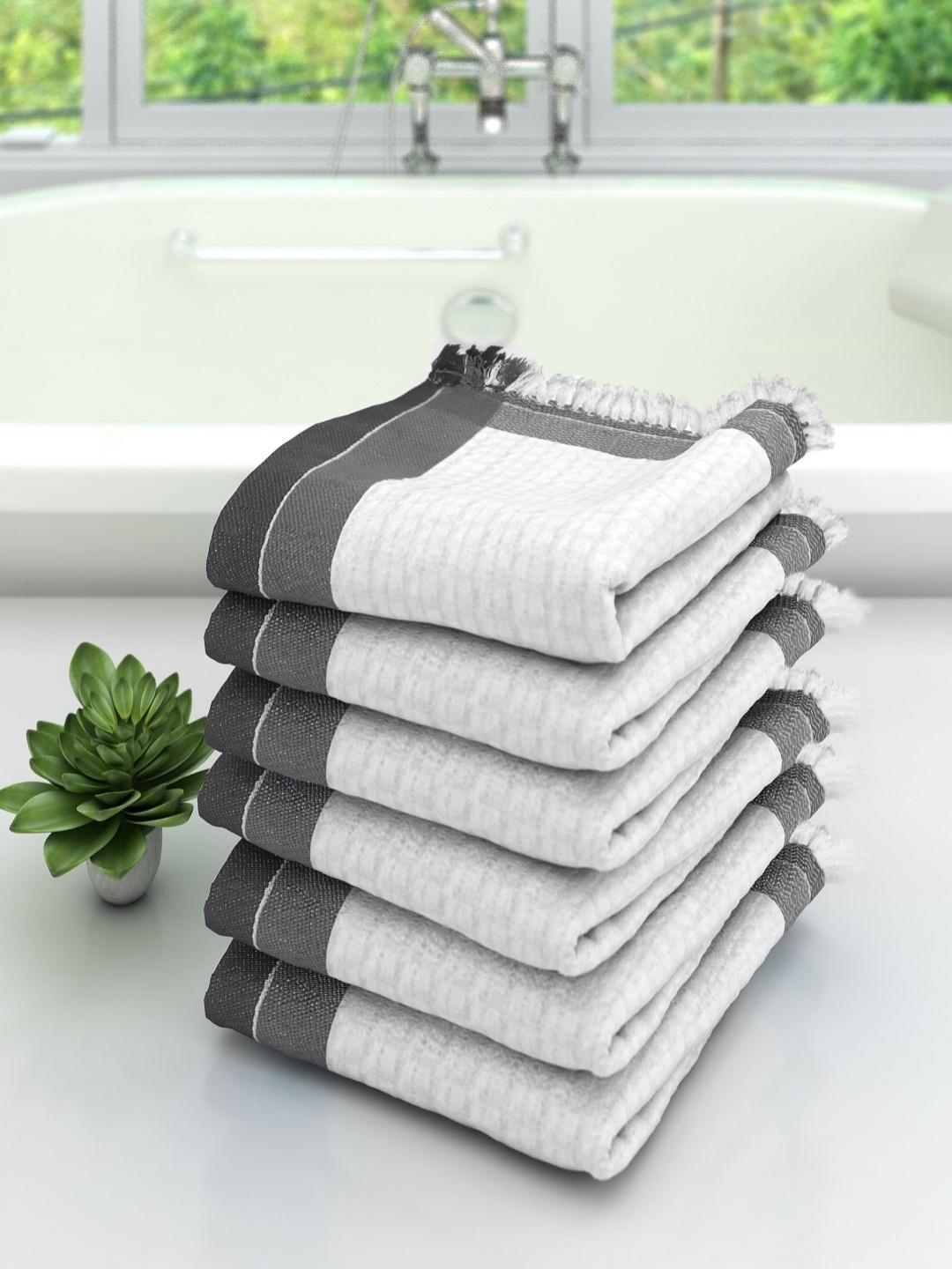 

Aura White & Grey 6 Pieces High Absorbent Cotton 210 GSM Bath Towels