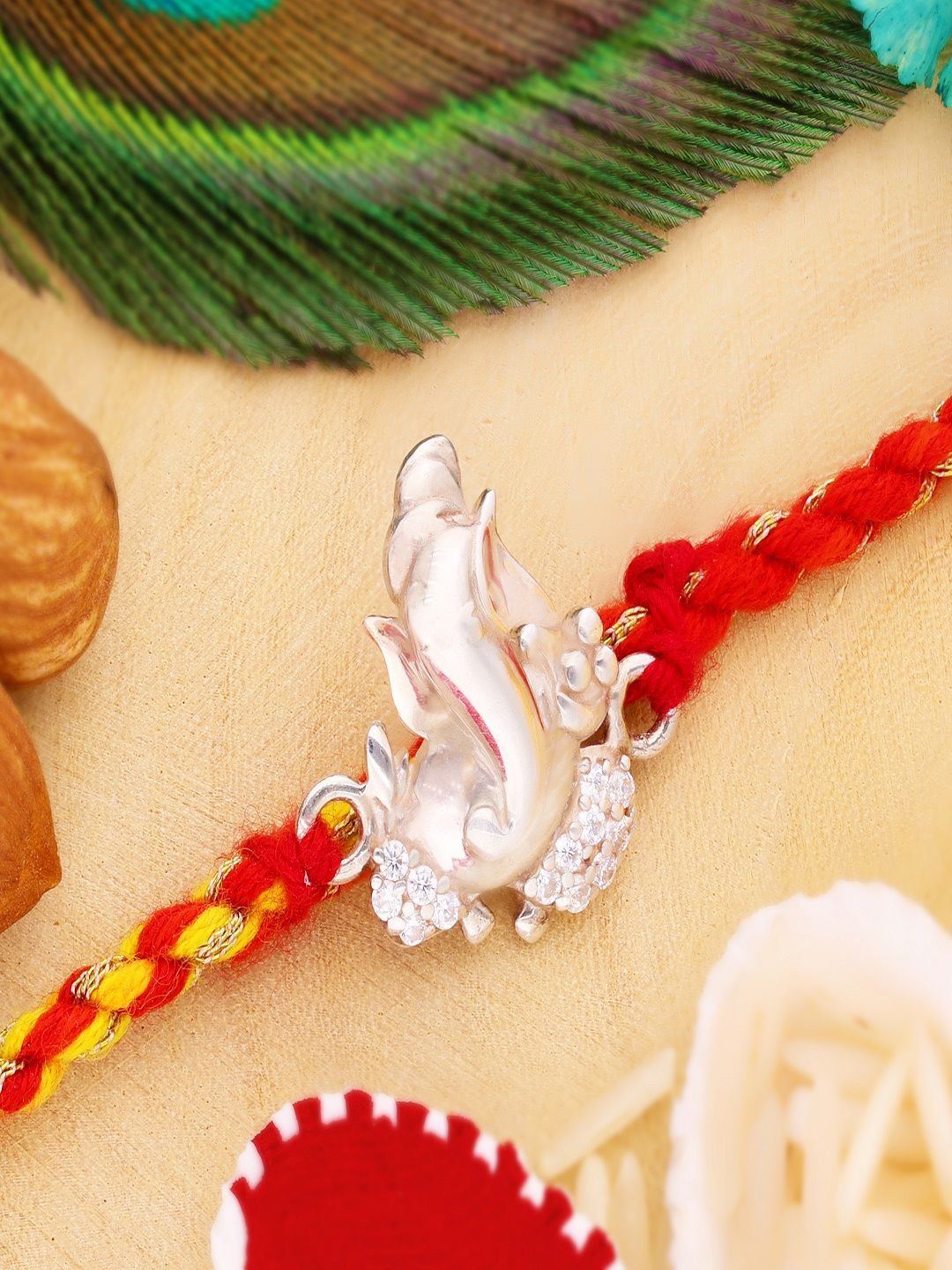 

DEESSA 925 Sterling Silver Shri Ganesh Charm Thread Rakhi