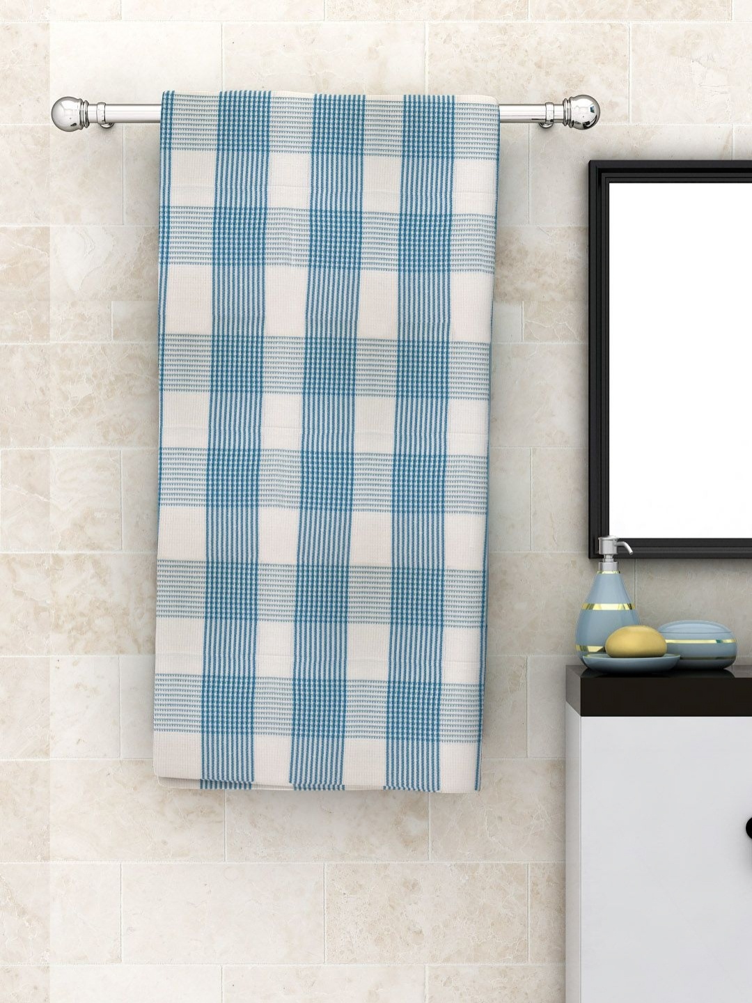 

Aura White & Blue Striped Cotton 210 GSM Bath Towel