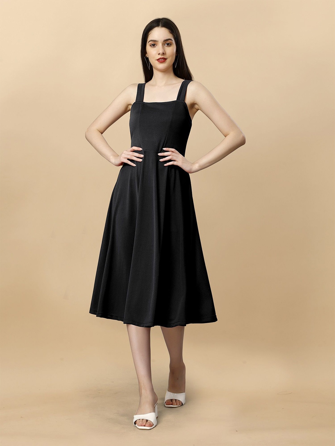 

JULEE Women Square Neck Fit & Flare Midi Dress, Black