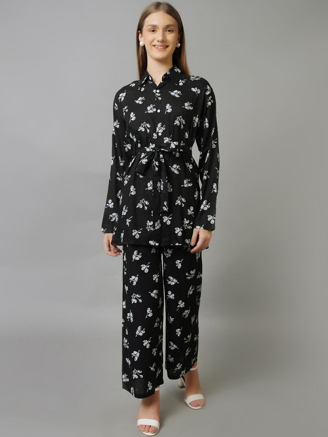 

Softwrap Floral Printed Shirt With Trousers Co-Ords, Black