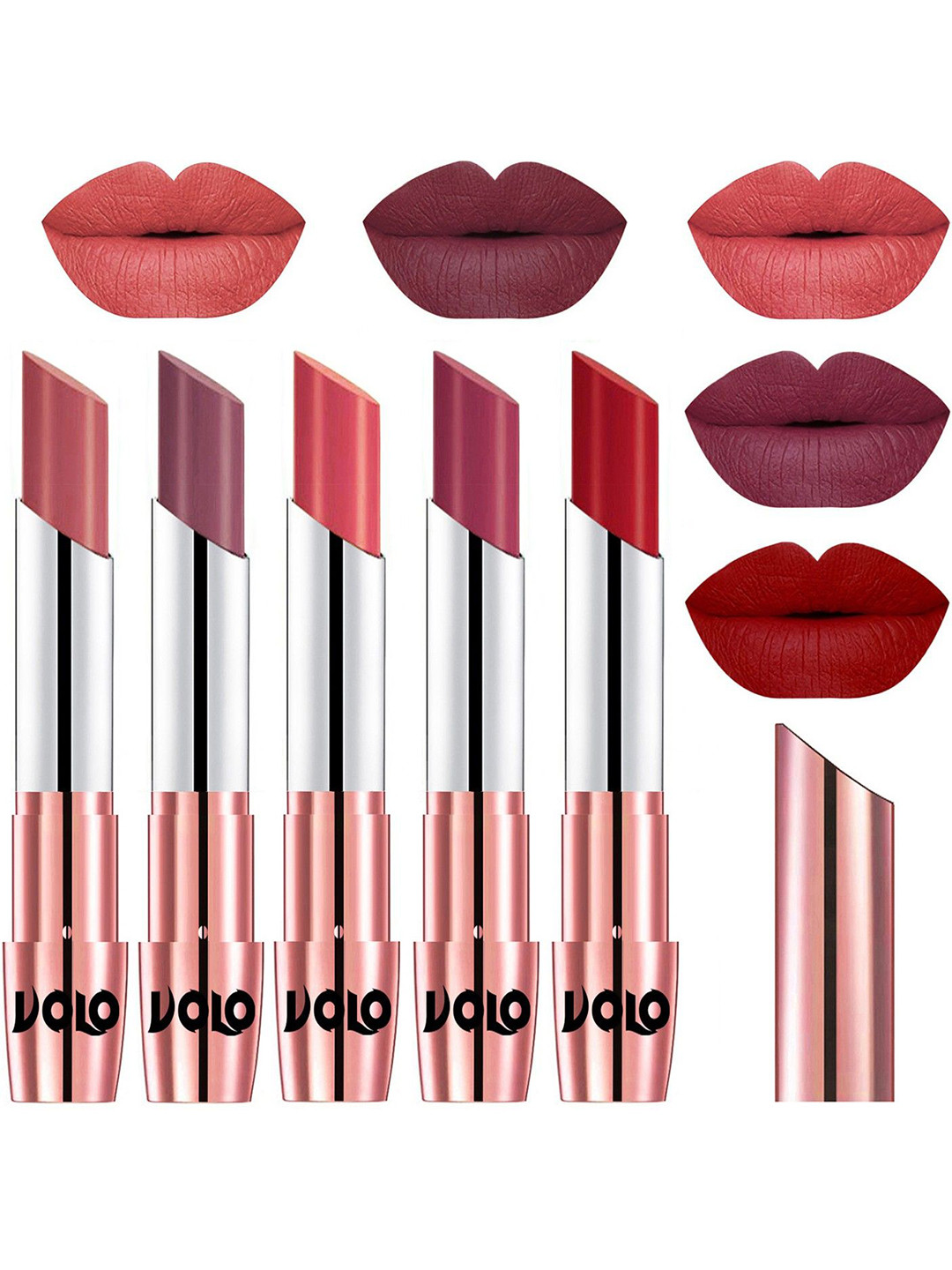 

VOLO Set Of 5 Creme Matte Lipstick-3.5 g Each-32-36-37-38-40, Red
